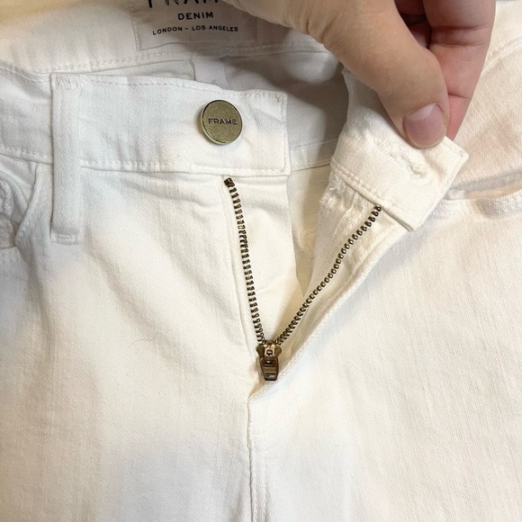 Frame Le Skinny De Jeanne White Denim Raw Hem Mid Rise Skinny Jeans Size 28 - Picture 10 of 16